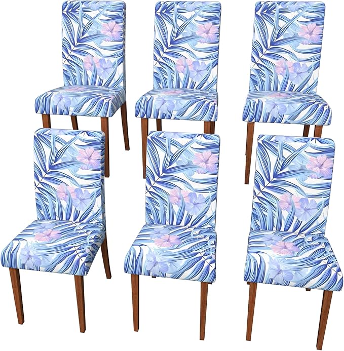 Stretch Dining Chair Covers Set of 6,Floral Print Chair Covers,Soft Removable Washable,Pet Friendly Furniture Protector,Universal Chair Slipcovers for Home, Kitchen,Ceremony Dining Room Seat