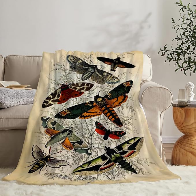 Tijuboni Moth Insect Throw Blanket Moth Gifts for Girls Women Boys Men Kids Adults Soft Flannel Fleece Blanket for Couch Sofa Bed Home Decor 60"x80"