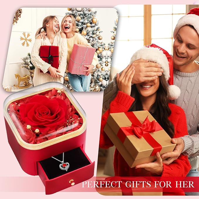 Beferr Birthday Gifts for Women Mom Preserved Real Rose with Necklace Eternal Roses Fresh Flowers for Delivery Prime anniversary Purple Gifts for Grandma Wife Daughter Sister