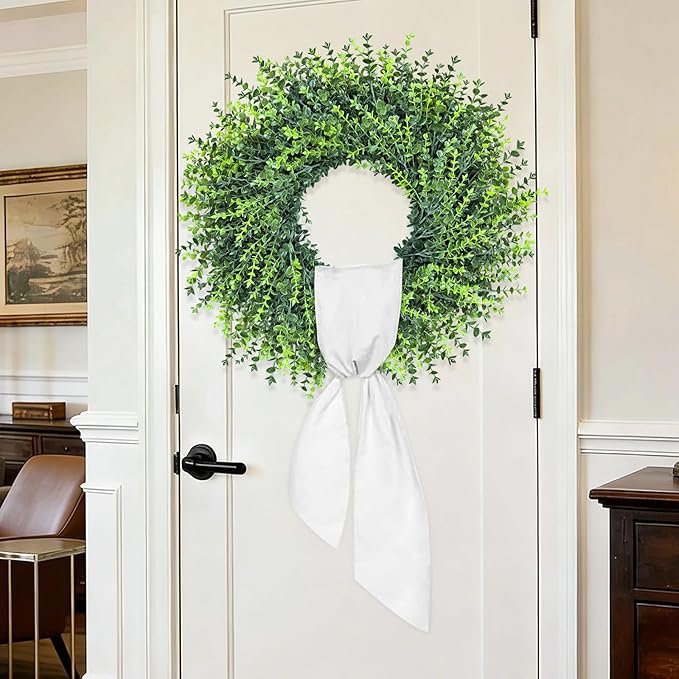 28In Large Boxwoods Door Wreaths for Front Door Spring Summer Outside All Season Green Year Round Artificial Greenery Wreath for Wall Window Rustic Farmhouse Home Outdoor Indoor Decorations
