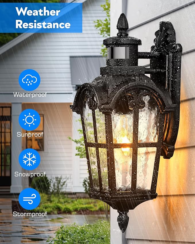 VIANIS 2 Pack Motion Sensor Light Outdoor, Black Dusk to Dawn Outdoor Sconce Lights, Anti-Rust Waterproof Outside Light Fixtures Wall Mount, Exterior Lighting Fixture for House Porch Garage Entryway