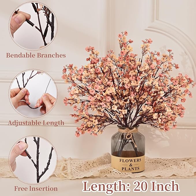 Yastouay Fake Fall Flowers Thanksgiving Table Decor, 10Pcs Fall Beige Brown Artificial Flowers for Decorations, Babys Breath Artificial Flowers Bulk for Thanksgiving Fall Decor Floral Arrangement