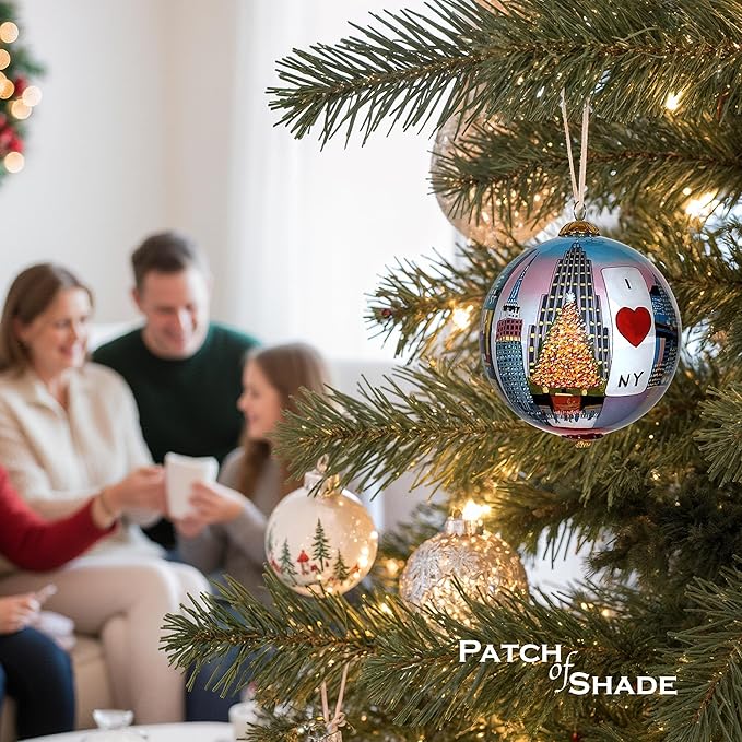 New York City at Sunset Christmas Ornament Hand Painted from Inside with Decorative Gift Box