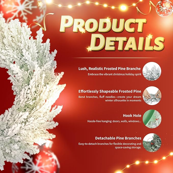 JIFTOK 2 Pack Christmas Ornaments Artificial Christmas Wreath 15.75 Inch, Frosted Christmas Green Pine Wreaths for Front Door, Indoor Outdoor Holiday Decor for Home, Mantel Christmas Decorations