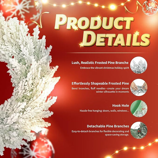 JIFTOK 2 Pack Christmas Ornaments Artificial Christmas Wreath 15.75 Inch, Frosted Christmas Green Pine Wreaths for Front Door, Indoor Outdoor Holiday Decor for Home, Mantel Christmas Decorations