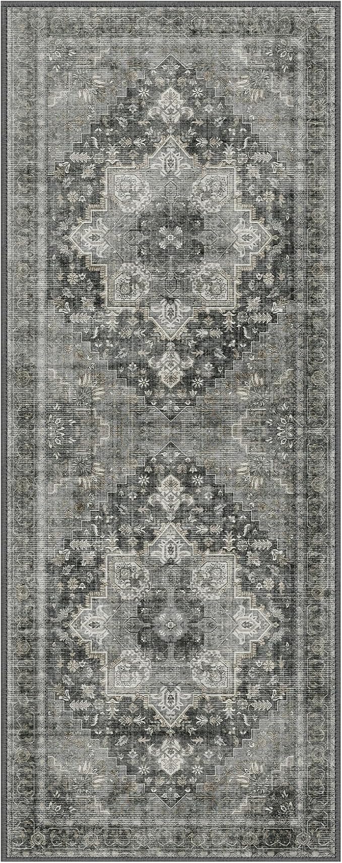 GENIMO 2x4 Runner Rugs for Hallway, Machine Washable Non Slip Vintage Rugs, Low Pile Lightweight Soft Print Rug for enrtyway, Corridor, Home Office, Kitchen, Charcoal Gray