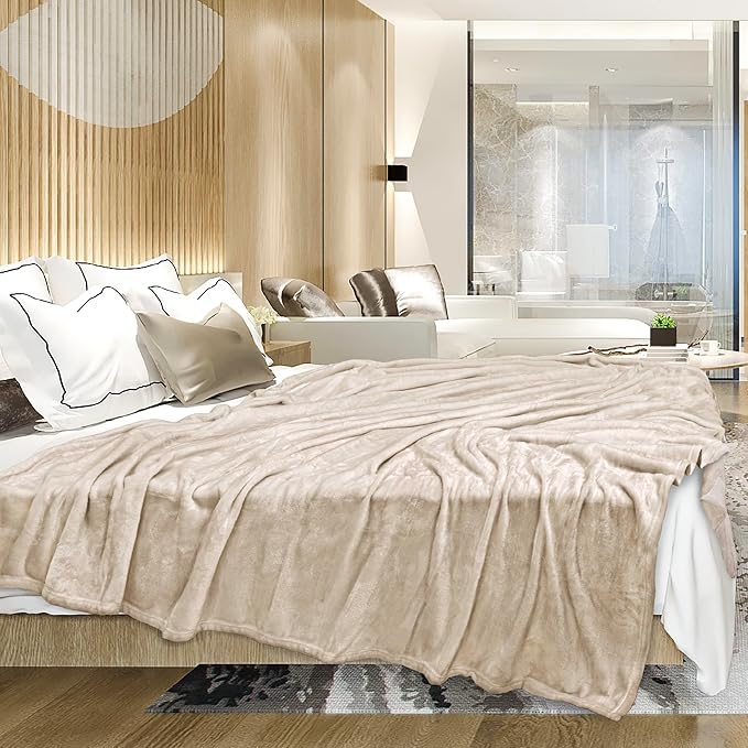 PAVILIA Taupe Fleece Throw Blanket for Couch Twin Size, Light Brown Super Soft Fuzzy Flannel Throw for Sofa, Luxury Plush Microfiber Blanket Twin Bed, Home Decorative Velvet Gift Blanket, 60x80