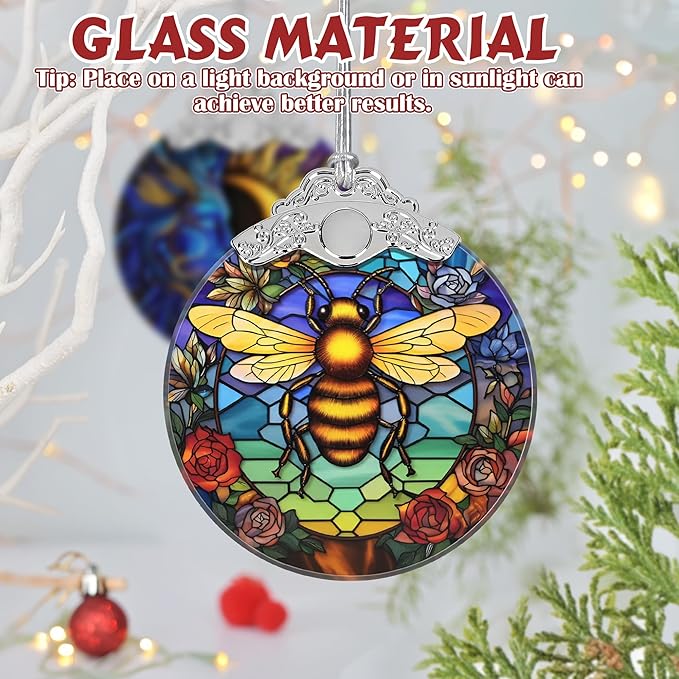 Bee Ornament, Christmas Ornaments, Christmas Decorations for Tree, Stained Glass Ornament, Heirloom Keepsake, Gift Exchange, Gift Ideas, Bauble Present