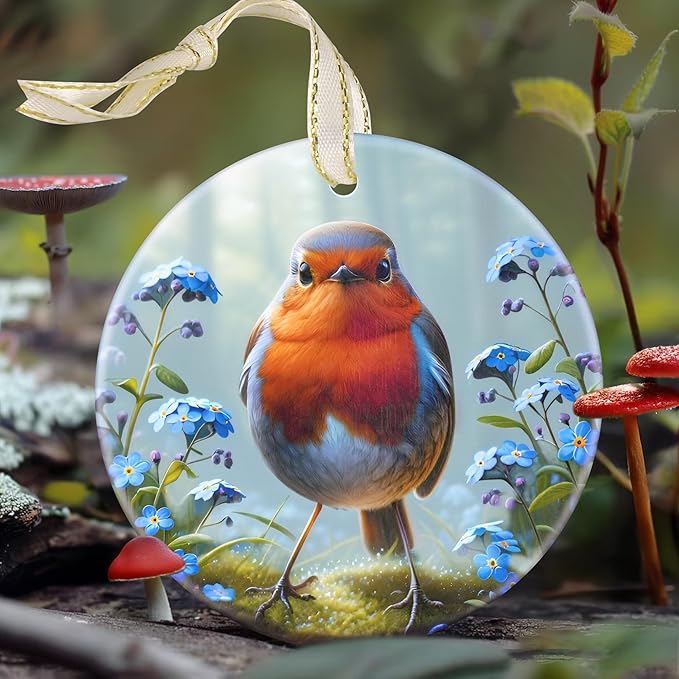 Robin Christmas Ornament, 3.5 Inch Ceramic Christmas Hanging Ornament, Robin Decor, Christmas Tree Ornaments, Gifts for Christmas, Holiday Presents, Gift Exchange