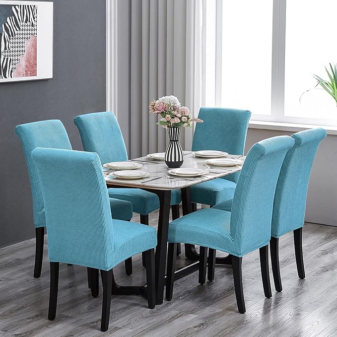Howhic Stretch Chair Covers for Dining Room Set of 2, Removable Washable Dining Room Chair Covers, Dining Chair Slipcovers Seat Protector, Great Decoration for Home and Banquet (Dusty Blue, 2 Pack)