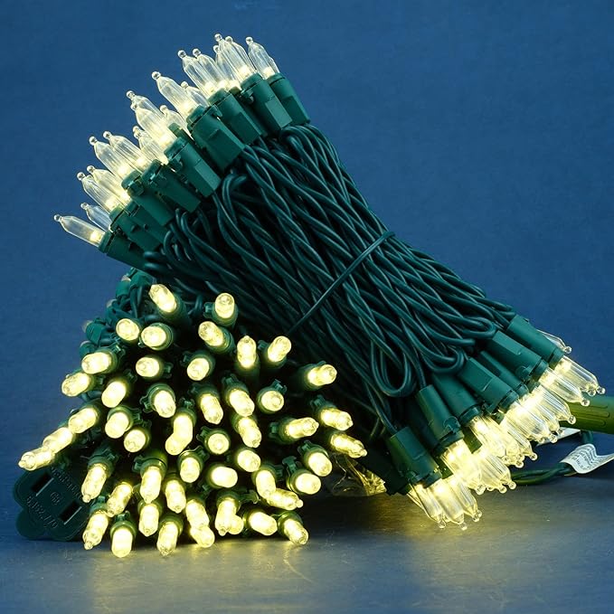 Warm White LED Christmas Lights 200 Count, Pack of 2 Sets 25 ft 100 LED Green Wire Mini String Lights Set (Warm White)