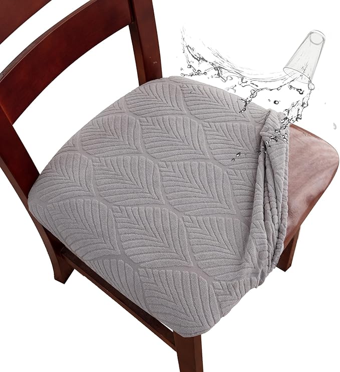 Genina Waterproof Dining Room Chair Cover Set of 4, Stretch Jacquard Seat Covers for Dining Room Chairs, Kitchen Parsons Chair Covers Slipcover Protector