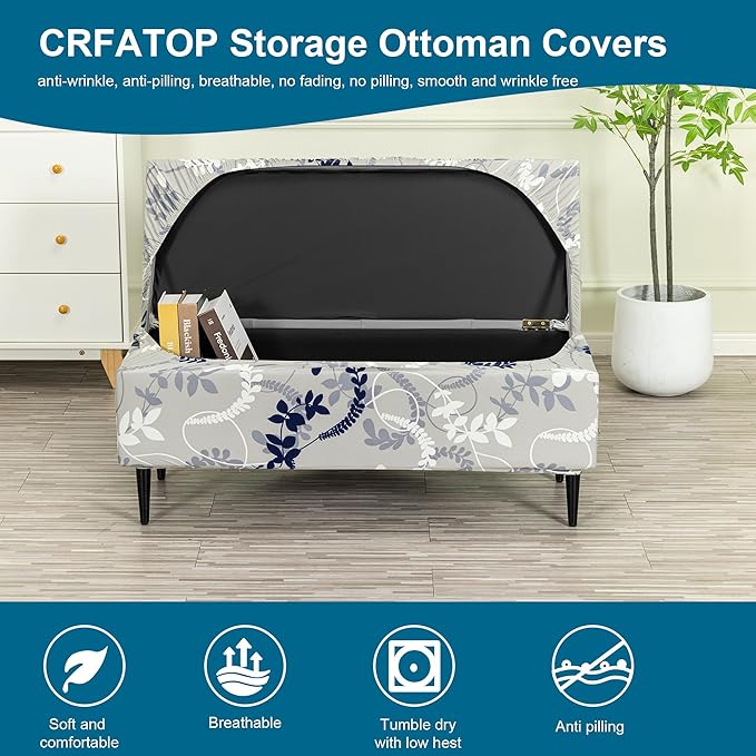 CRFATOP Printed Rectangle Ottoman Stool Cover Stretch Folding Storage Footstool Bench Slipcovers Upholstered Foot Chest Chair Covers Washable Entryway Furniture Protector with Elastic Bands,L,10