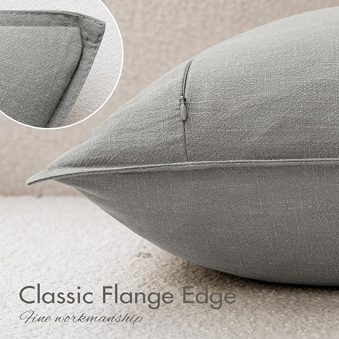 EMEMA Decorative Linen Throw Pillow Covers 26x26 Inch Light Grey Boho Farmhouse Neutral Couch Throw Pillows for Bed Pack of 2 Accent Pillowcase Modern Sofa Cushion Livingroom Home