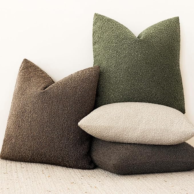 Foindtower Set of 2, Decorative Textured Boucle Throw Pillow Covers Accent Solid Pillow Cases Neutral Soft Couch Cushion Case for Chair Sofa Bedroom Living Room Home Decor 16x16 Inch Chocolate