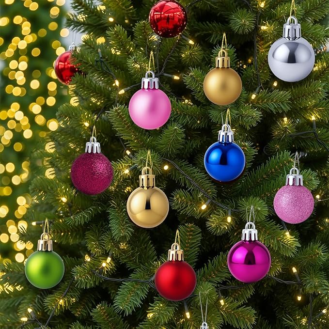 24 Pack Mini Shatterproof Christmas Balls - Small Hanging Ornaments for Trees Christmas Party Decorations, 1.2 Inch (Green)