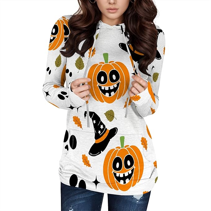 Halloween Womens Pullover Sweatshirts Trendy Drawstring Fall Sweatshirt Halloween Best Gift For Wife And Daughter