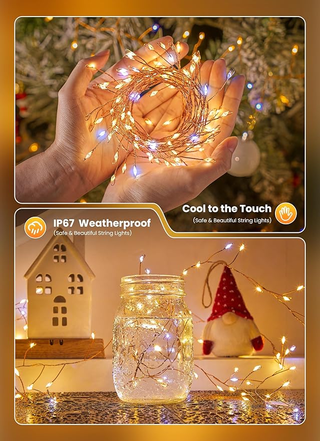 Twinkle Lights Battery Operated with Timer, 6Pack Total 720LED 60FT Battery Operated Christmas Lights, Waterproof Starry Firefly Light for DIY Wreath Indoor Outdoor Christmas Decorations