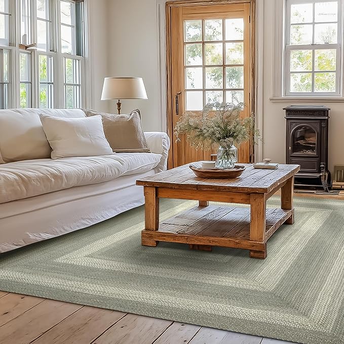 Homespice Grey Cloud Large Jute Area Rug 5x8' - Farmhouse Country Rugs for Bedroom and Dining Room