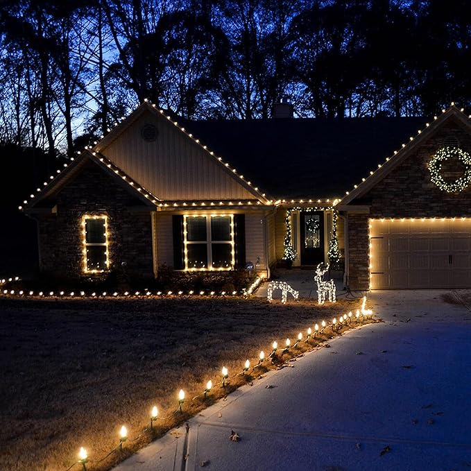 Dazzle Bright C9 Christmas String Lights, 3 Pack Total 300 LED 198 FT Waterproof Connectable Green Wire Fairy Lights, Christmas Light for Indoor Outdoor Home Yard Xmas Tree House Decor (Warm White)