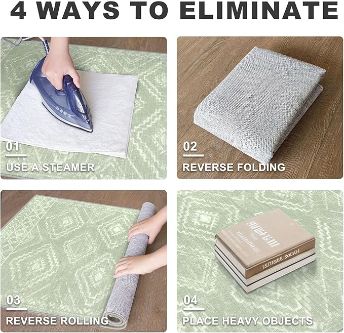 KILOCOCO Boho Kitchen Runner Rug 2x6 Washable Soft Runners for Hallways Non Slip Printed Distressed Laundry Room Rugs, Low-Pile Rugs for Entryway/Bedroom/Living Room, Grey Green
