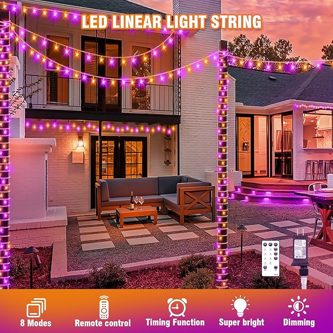 400FT Halloween String Lights Purple and Orange – LED Extra Long Outdoor Waterproof Fairy Lights with Remote, Dimmable Timer Decorative Lights for Yard, Party, Home, Holiday Décor (Purple Orange)