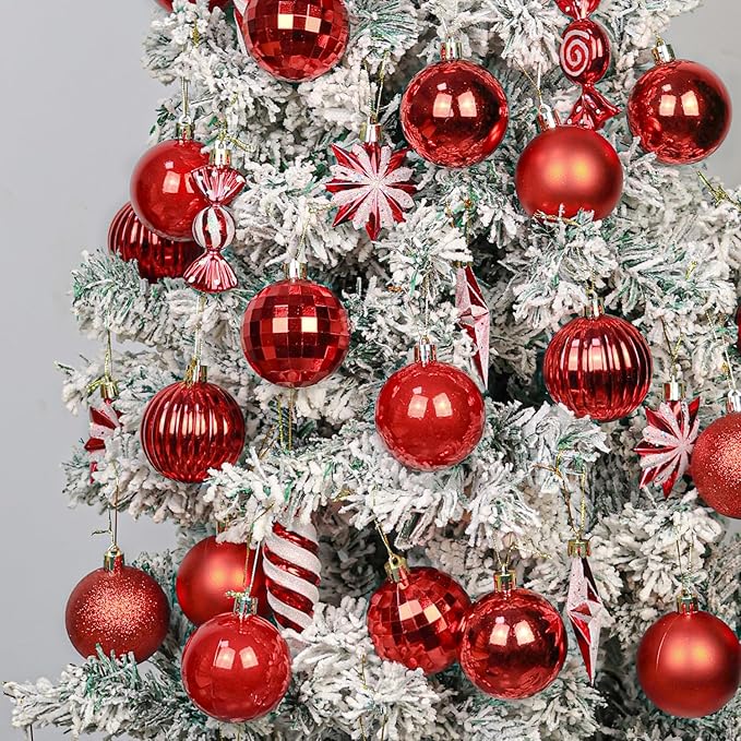 24ct Christmas Balls Ornaments, 2.36 Inch Christmas Tree Balls Ornaments, Decorative Baubles Decorations for Xmas Tree Decor Holiday Party, Red