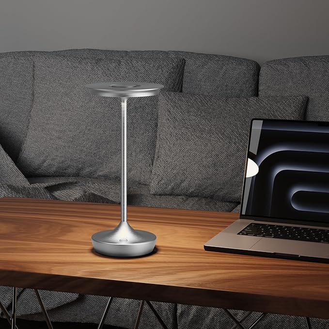 LED Cordless Table Lamps Rechargeable - Outdoor Battery Operated Portable Table Light 3 Color Stepless Dimming Tables Lamp with Memory Function for Patio Restaurant Dining 2 Pack Silver