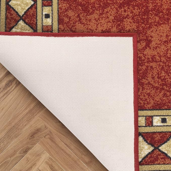 Antep Rugs Alfombras Modern Bordered 4x6 Non-Skid (Non-Slip) Low Profile Pile Rubber Backing Indoor Area Rugs (Maroon Beige, 4' x 5'8")