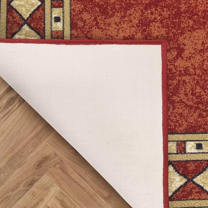Antep Rugs Alfombras Modern Bordered 3x5 Non-Skid (Non-Slip) Low Profile Pile Rubber Backing Indoor Area Rugs (Maroon Beige, 3' x 5')