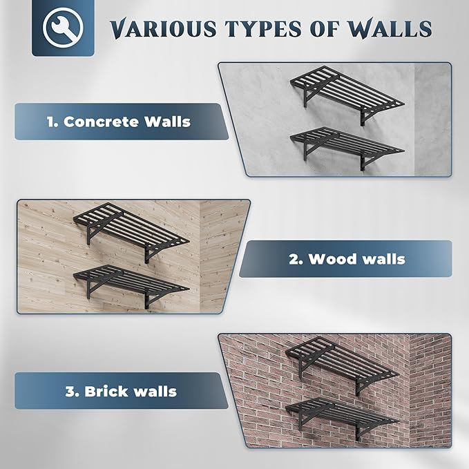 2-Pack 1.5x4ft Garage Shelving Wall Mounted, 1.5' x 4' Heavy Duty Garage Storage Shelves with Hooks, 500LB Capacity