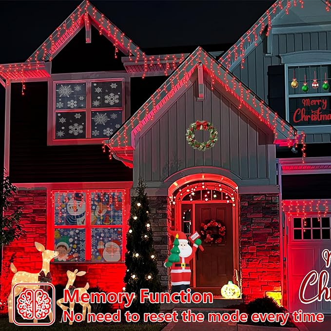 YEGUO 33ft 400 LED Red Icicle Lights for Outside, 80 Drops Icicle Christmas Lights with 8 Modes, Connectable Icicle String Lights with Memory Timer