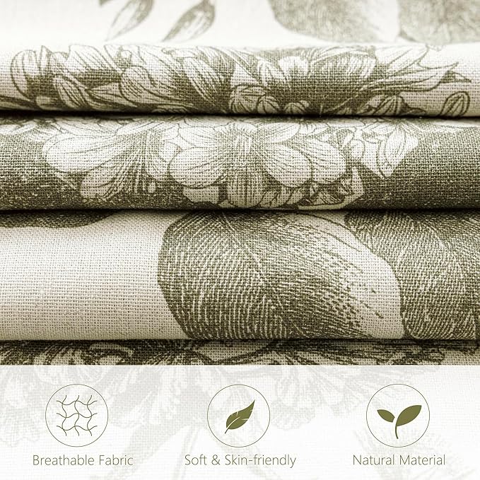 Foindtower Set of 2 Linen Floral Throw Pillow Covers Neutral Vintage Print Decorative Cushion Covers Farmhouse Boho Home Decor for Sofa Chair Couch Bedroom Living Room,22×22 Inch,Sage Green