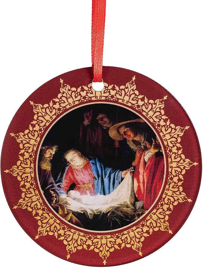 Adoration of The Shepherds Acrylic Ornament - Traditional Catholic & Christian Christmas Decor - Nativity Scene, Ornate Religious Decorative Hanging Ornaments for Tree