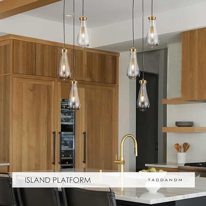 3-Light Raindrop Pendant Light Fixtures, Brass Glass Pendant Lighting, Teardrops Modern Hanging Light for Entryway Foyer Kitchen Island Dining Living Room Hallway
