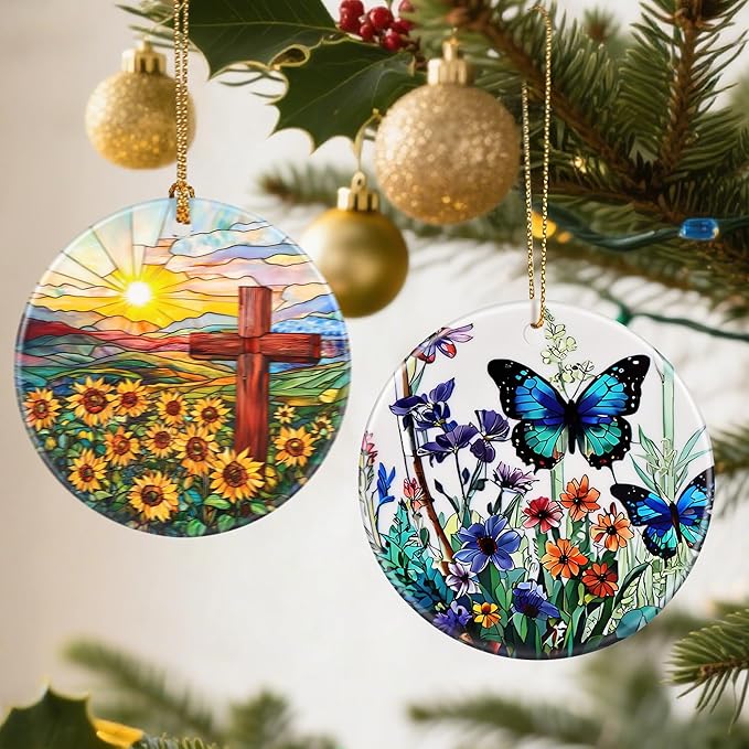 Wildflower & Butterfly Christmas Ornaments: Christmas Tree Ornaments, Holiday Decor, Stocking Stuffers, Gift Ideas, Xmas Gifts, Gifts for Mom & Perfect for Butterfly Lover, Flower Lover