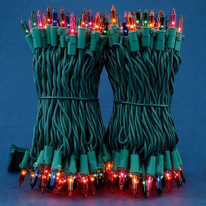 200 Count Multicolor Christmas Lights, Pack of 2 Strands 100 Count 33 ft Green Wire UL Listed Holiday String Light (Multicolor)