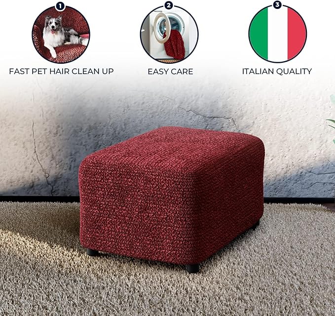 PAULATO BY GA.I.CO. Ottoman Cover Stool Cover Pouf Slipcover - Soft Polyester Fabric Slipcover - 1-Piece Form Fit Stretch Furniture Protector - Microfibra Collection - Burgundy (Ottoman)