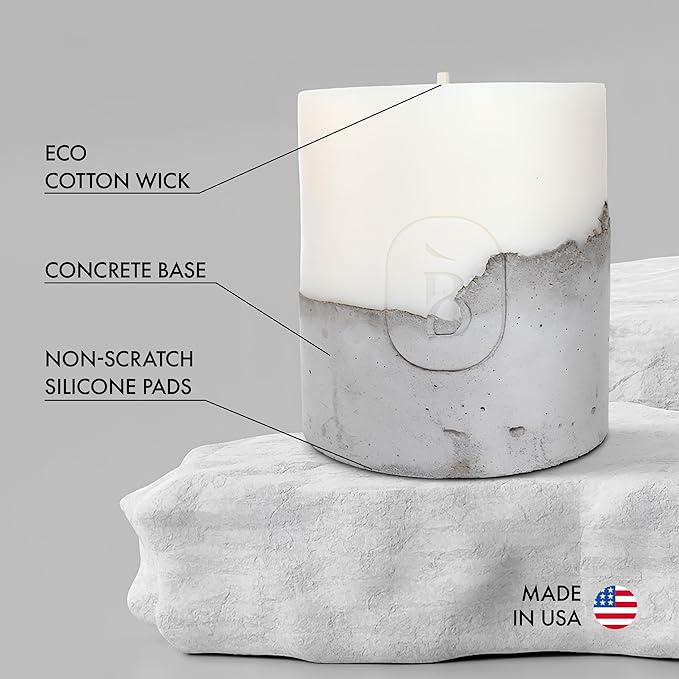 – Large Concrete Pillar Candle – Handcrafted White Decorative Candle, 36 oz, Modern Minimalist Home Décor Centerpiece, Unscented Handmade Candle for Living Room or Table Décor