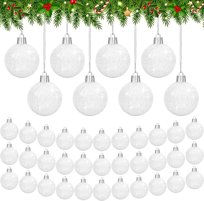 36Pcs 1.6Inch Christmas Balls Christmas Tree Decoration Ornaments Shatterproof Glitter Christmas Hanging Balls for Christmas Tree Party Wedding Indoor Outdoor Decoration(White, 1.6inch-36pcs)