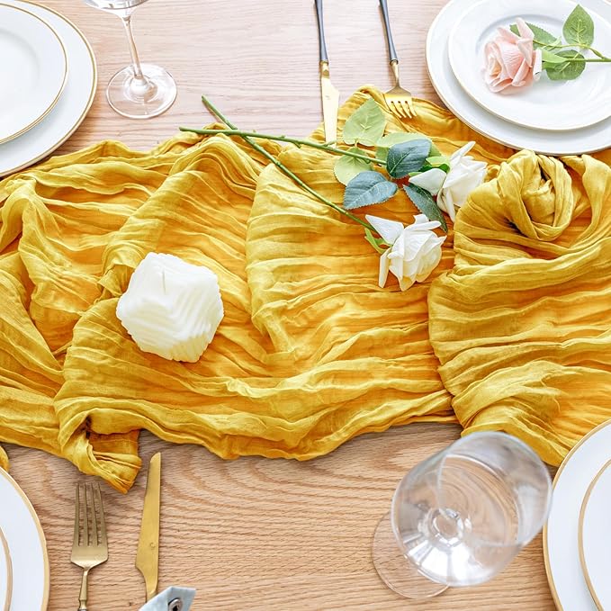 Wokceer Cheesecloth Table Runner Christmas 12Pack 10FT Gold Boho Gauze Fall Thanksgiving Cheese Cloth Table Runner for Party Rustic Sheer Table Runners for Baby Bridal Shower Wedding Easter Table