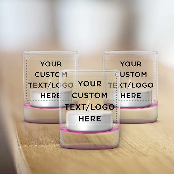 DISCOUNT PROMOS Custom Arc Votive Candle Holders 3 oz. Set of 72, Personalized Bulk Pack - Thick Base, Perfect for Wedding, Anniversary and Party Favors - Pink Bottom