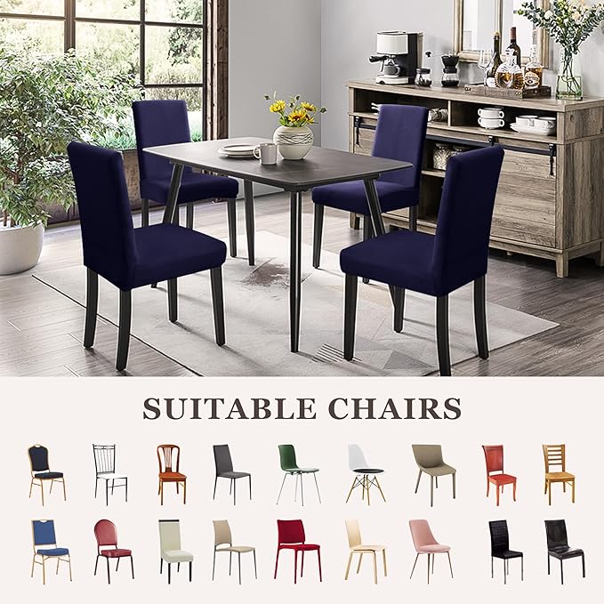 Sufdari Dining Chair Covers,Kitchen Chair Cover,Parsons Chair Slipcover,Spandex Chair Protectors for Dining Room Stretch Chairs Cover Set of 2 -Navy Blue