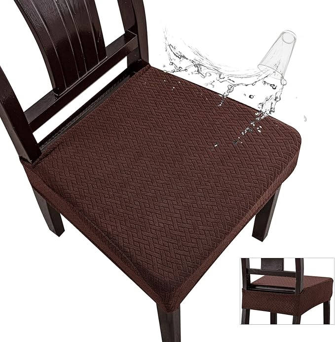 Genina Waterproof Seat Covers for Dining Room Chair Covers Waterproof Dining Chair Covers (6 PCS-Rear-gapped, Chocolate)