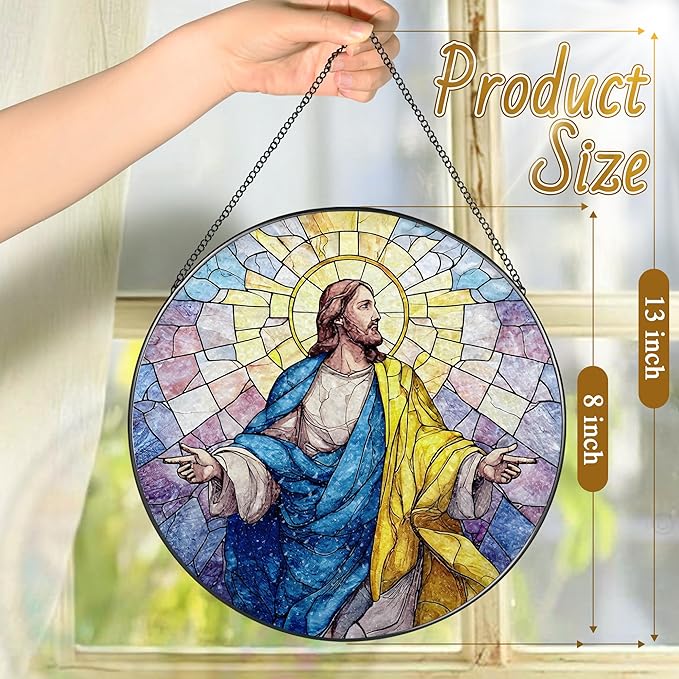 8'' Jesus Christ Stained Glass Suncatcher, Stained Glass Window Hanging, Christian Religious Decor, Christmas Ornament, Easter Resurrection Gifts, Christian Gift, Religious Gift