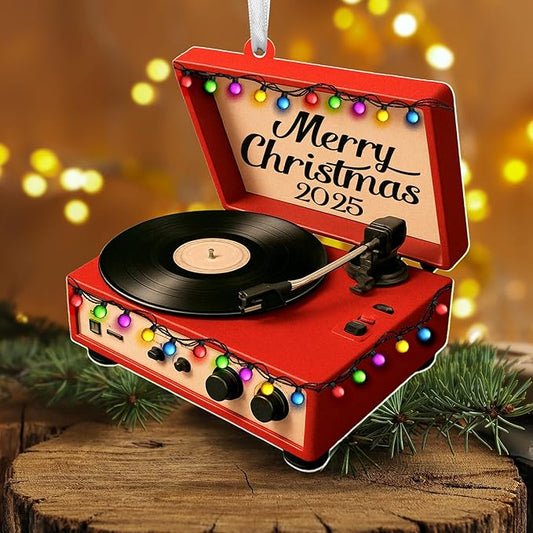 GEEMBI Christmas Record Player Ornament - 2D Flat (Not 3D) Acrylic Vinyl Record Christmas Ornaments 2025 - Music Teacher Gifts for Men Women, Stocking Stuffers Music Gifts for Friends Teachers