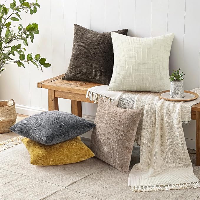decorUhome Christmas Cream White Chenille Throw Pillow Covers 22x22 Set of 2 Thick Textured Slubby Couch Pillow Covers Farmhouse Accent Modern Neutral Decorative Pillow Cases for Bed Sofa Living Room