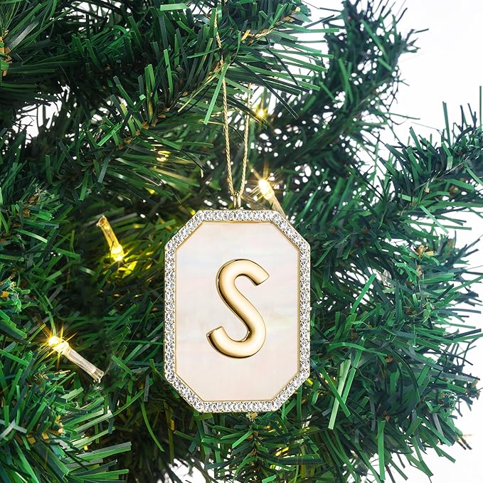 2025 Christmas Initial Ornaments, Letter S Ornaments for Xmas Tree,Hanging Christmas Ornament for Mother Best Friends Sister Wife