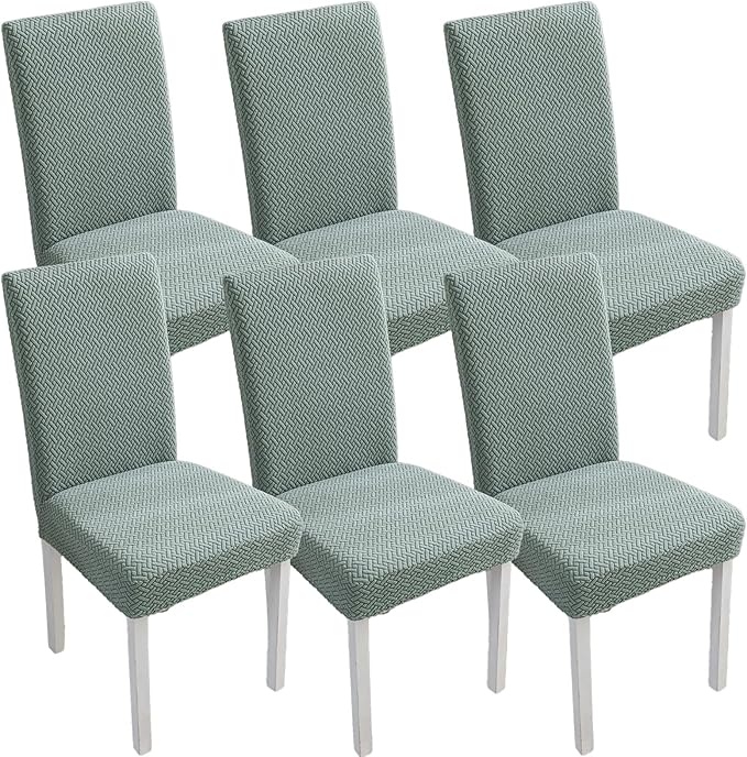 Dining Chairs Covers Set, Dining Room Chair Covers Stretch Seat Covers Parsons Chair Covers Slipcover Fundas Forros para Sillas de Comedor (Texture-Green,Medium (Set of 6))
