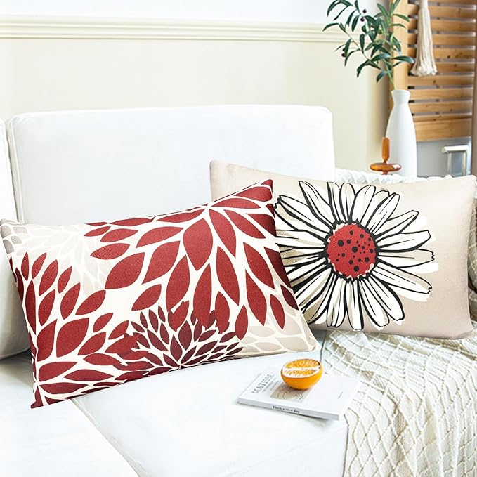 Decorative Throw Pillow Covers Set of 4 Wine Red Pillow Covers 12x20 inch Throw Pillow Cases Linen Square Pillow Case,Farmhouse Outdoor Modern Boho Pillow Covers for Couch Sofa Living Room